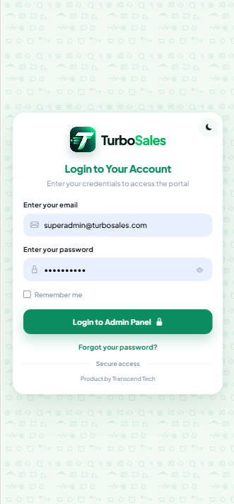 TurboSales login screen